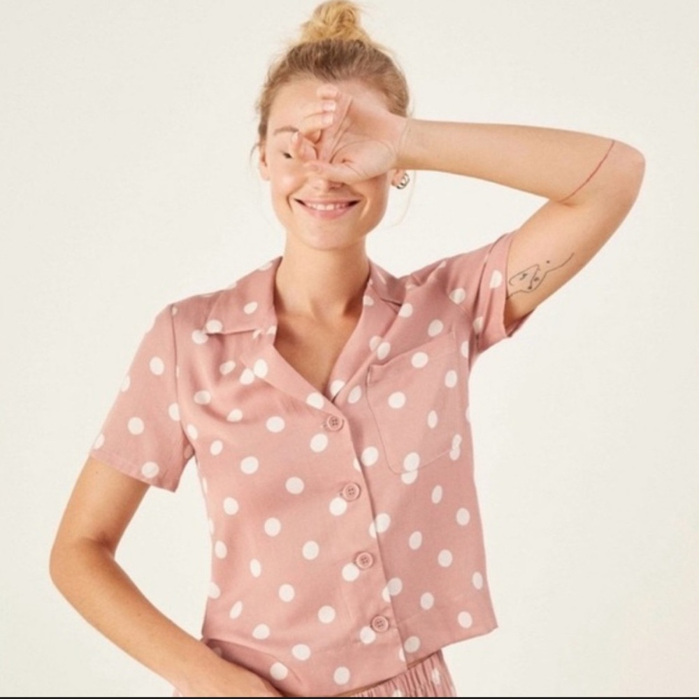 Reformation Pink Polka Dot Button Down Shirt